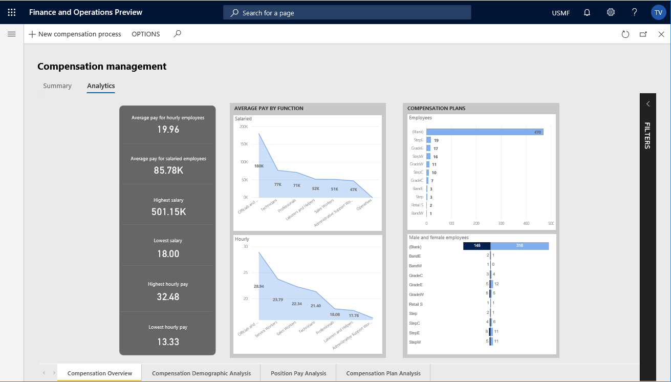 Analytics tab in the Compensation management analytical workspace.