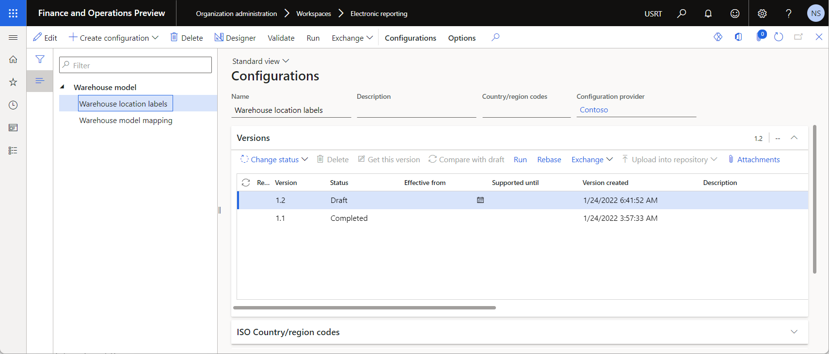 Imported ER format configuration on the Configurations page.