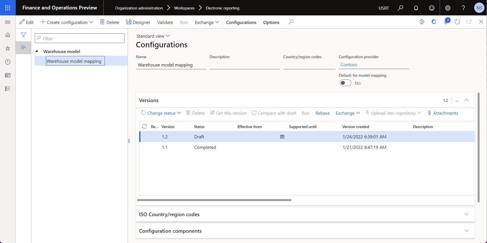 Imported ER model mapping configuration on the Configurations page.
