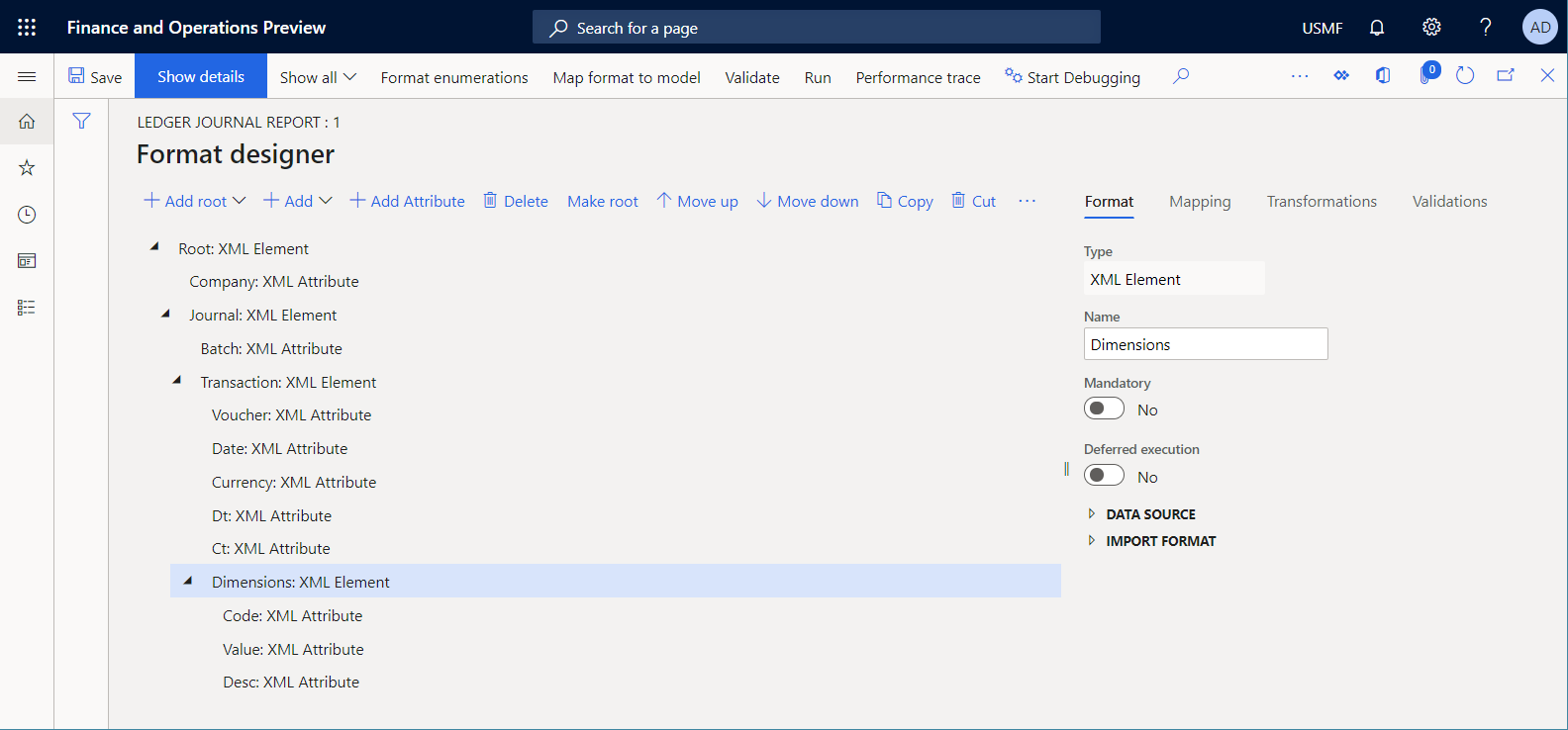 Format designer page tree.