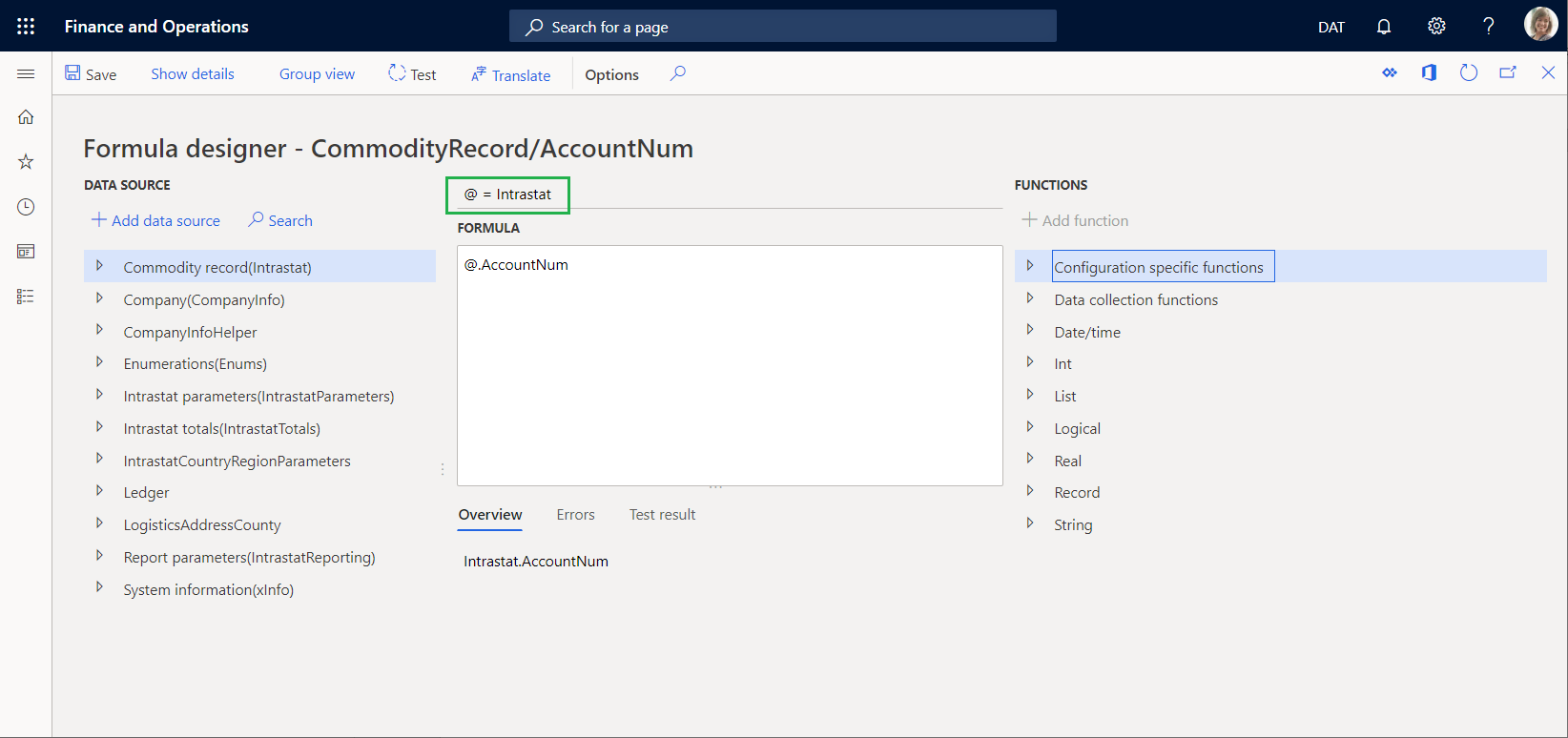 Remaining part of the absolute path on the ER formula designer page.