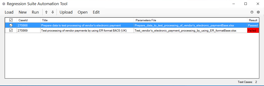 Screenshot of the failed test results in RSAT.