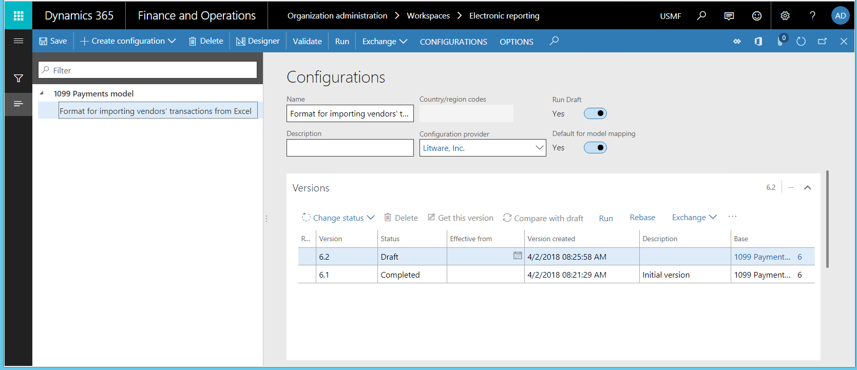 ER configurations for importing data from SharePoint.