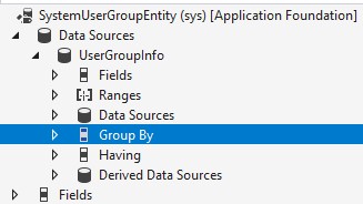 Screen shot of Data entity Group By.