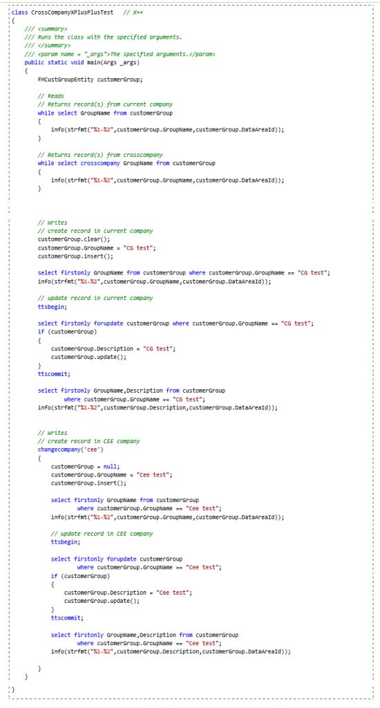 X++ code example accesses FMCustGroupEntity.