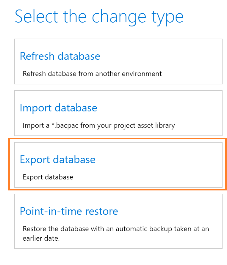 Export database menu.