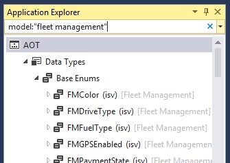 Searching for model in Application Explorer.