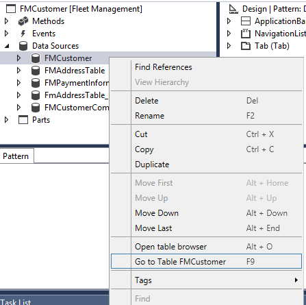 Navigating to a table using Application Explorer.