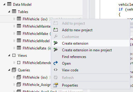 Create extension on context menu.