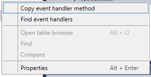 Copy event handler method on context menu.
