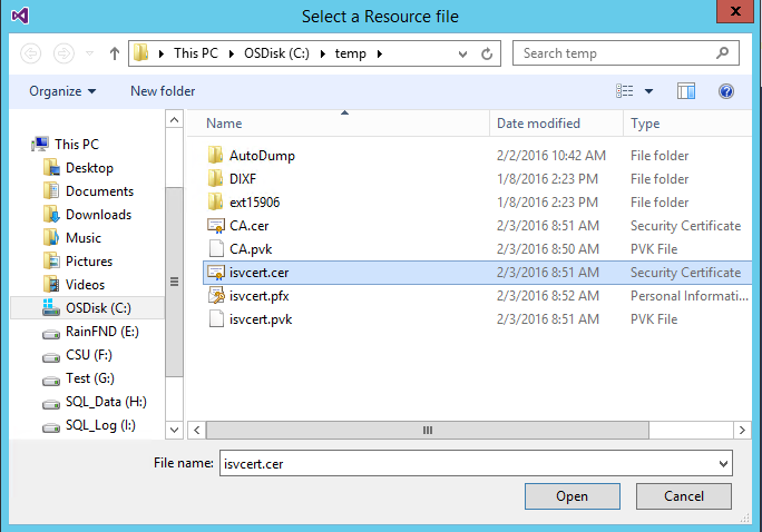 Select a resource file.