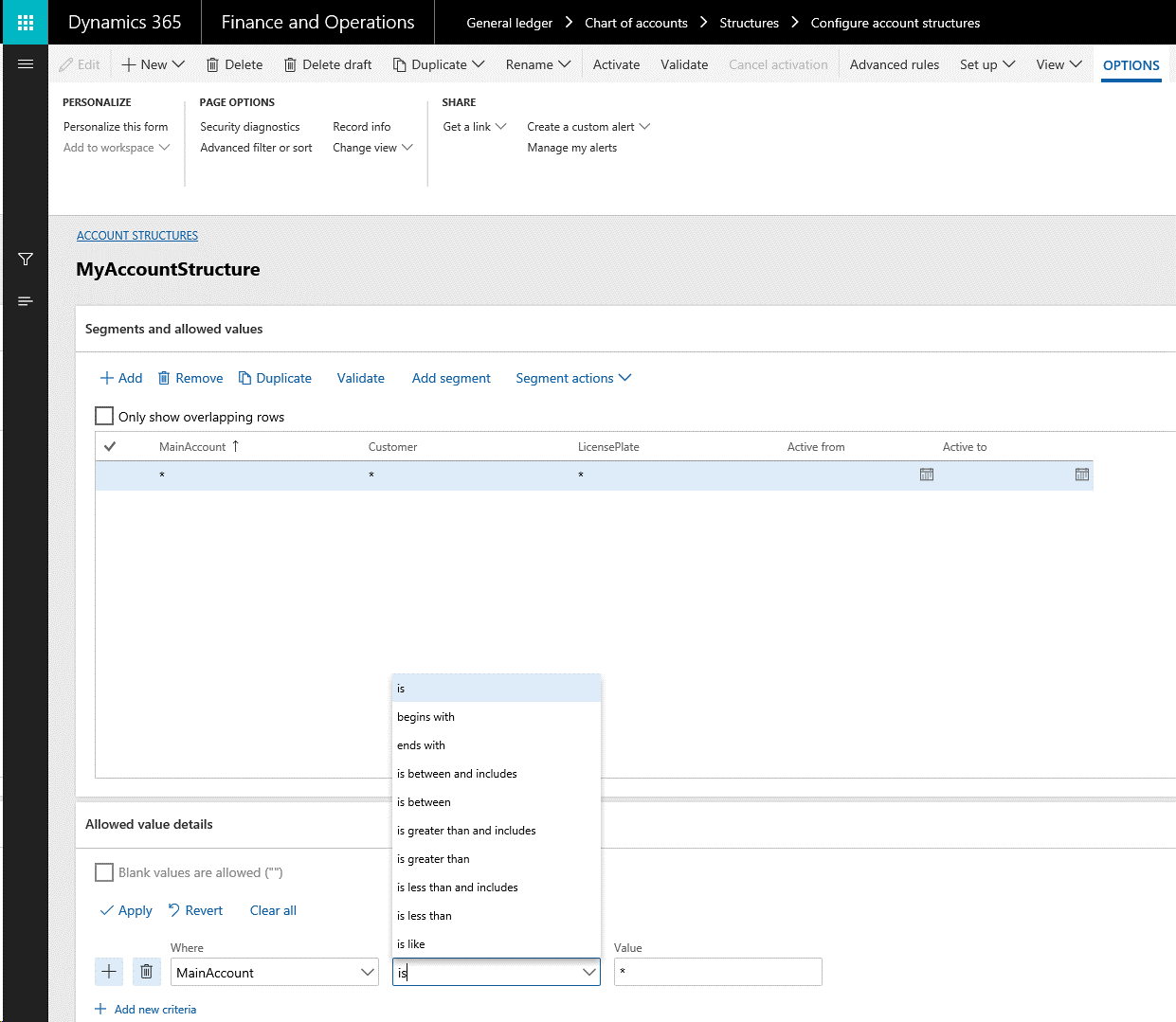 Constraint builder on the Account structures page.