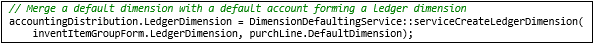 Code used to merge the default dimension with a default account.