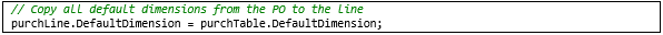 Code used to copy default dimensions from the header to the line.