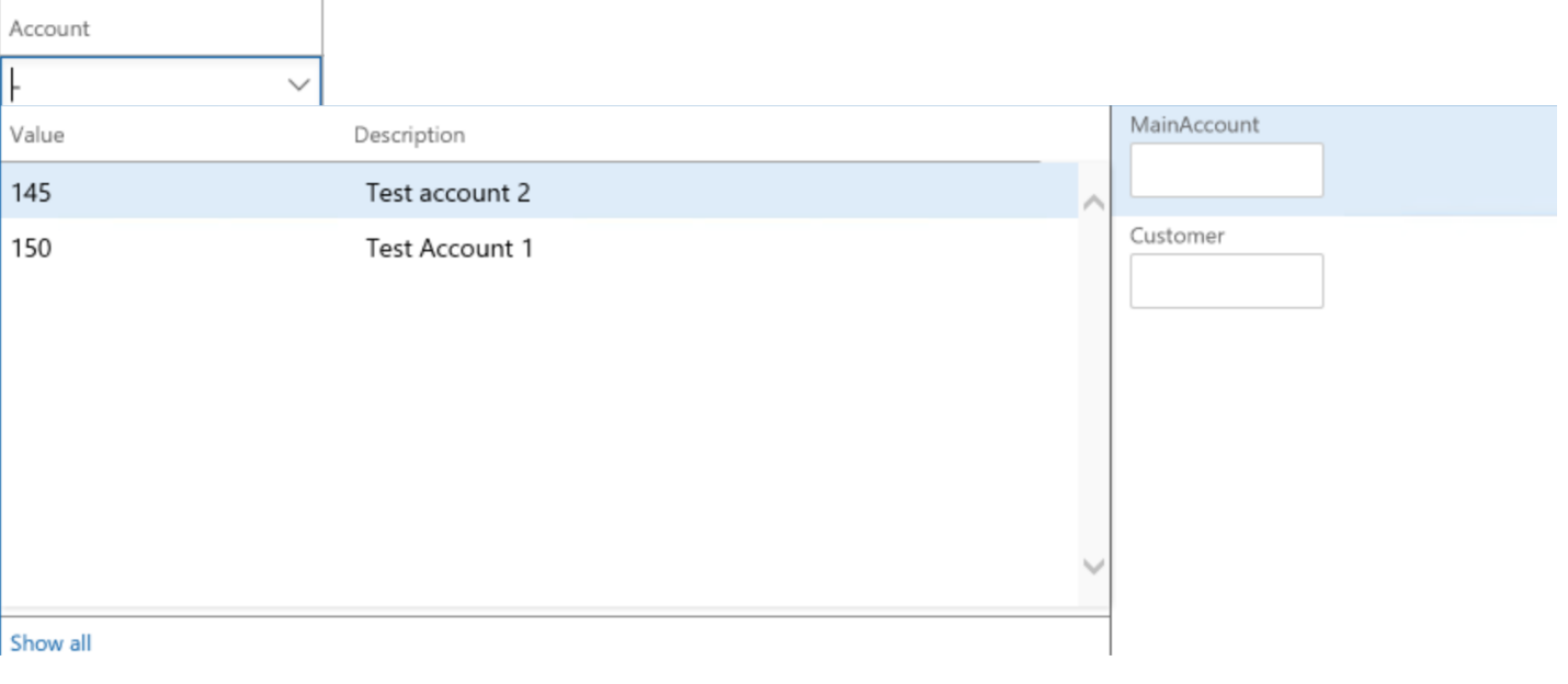 In-edit ledger account field with lookup.