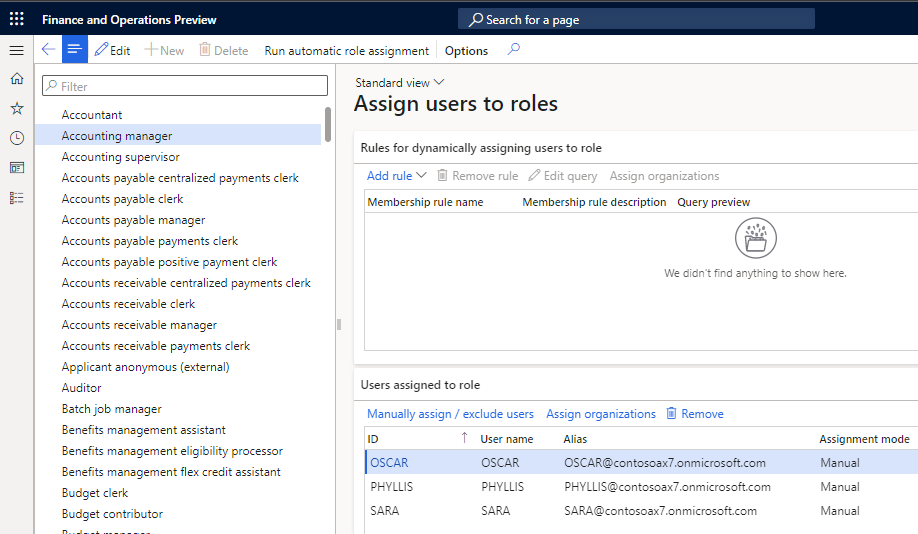 Assign users to role page.