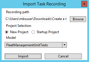 Import task recording dialog box.
