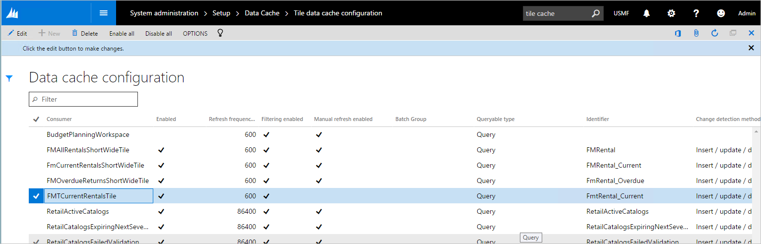 Tile cache parameters.