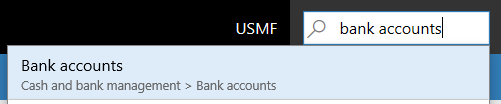 "Bank accounts" entered in the Search box