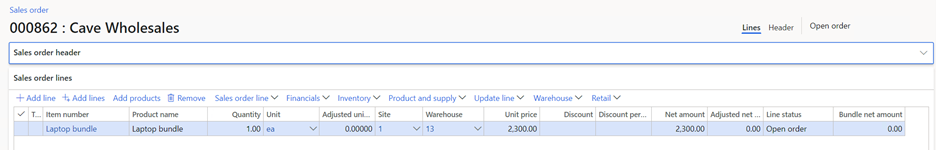 Laptop bundle item on a sales order.