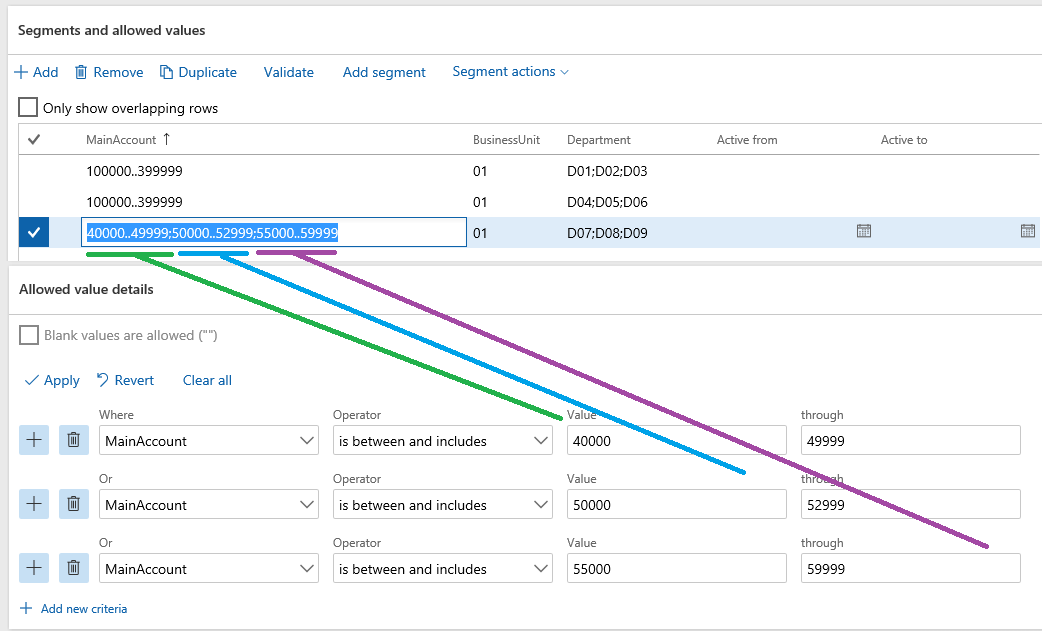Screenshot showing correct use of semicolons in the criteria field.
