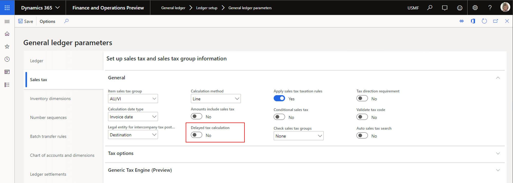 Enable delayed tax calculation on journals Finance Dynamics 365
