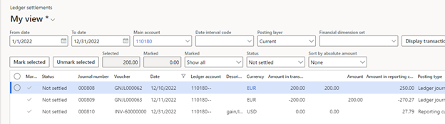 Gain/loss adjustment on the Ledger settlements page.