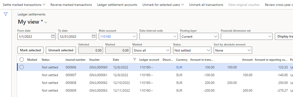 Amount in reporting currency column added to the Ledger settlements page.