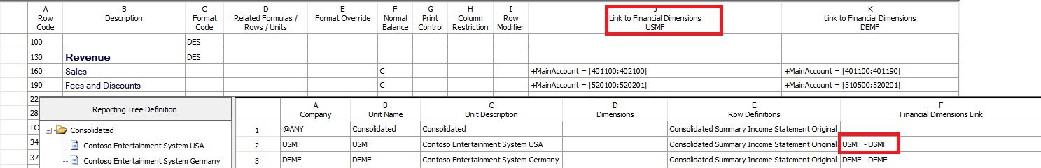 Link financial dimensions row definition used.
