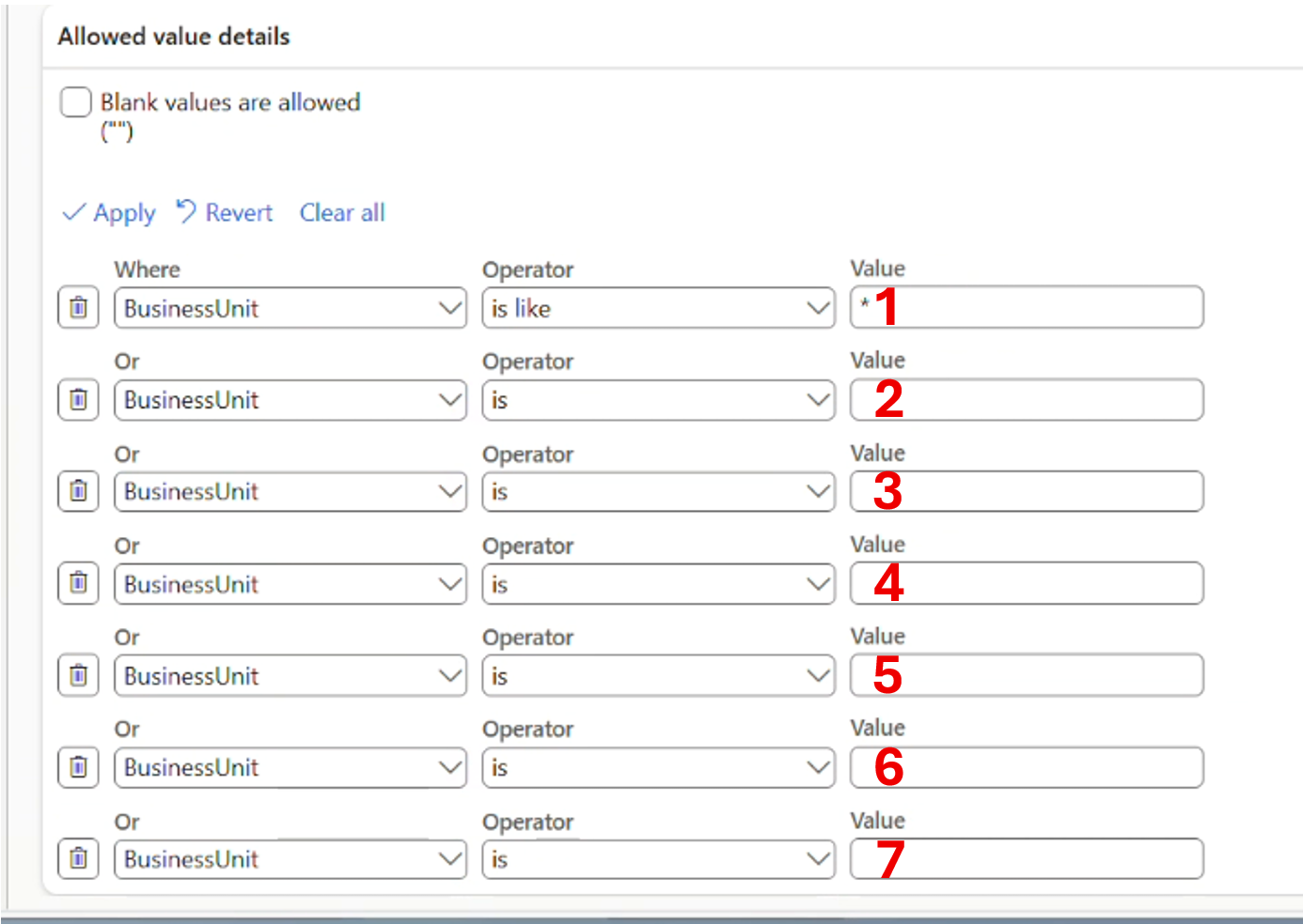 Screenshot of seven constraints on a segment.