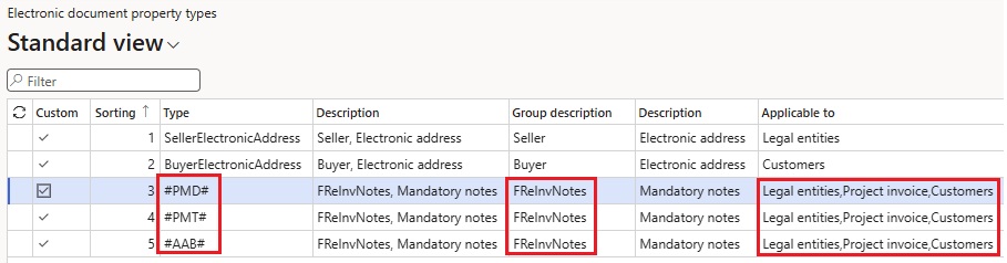 Screenshot of the properties types configuration.