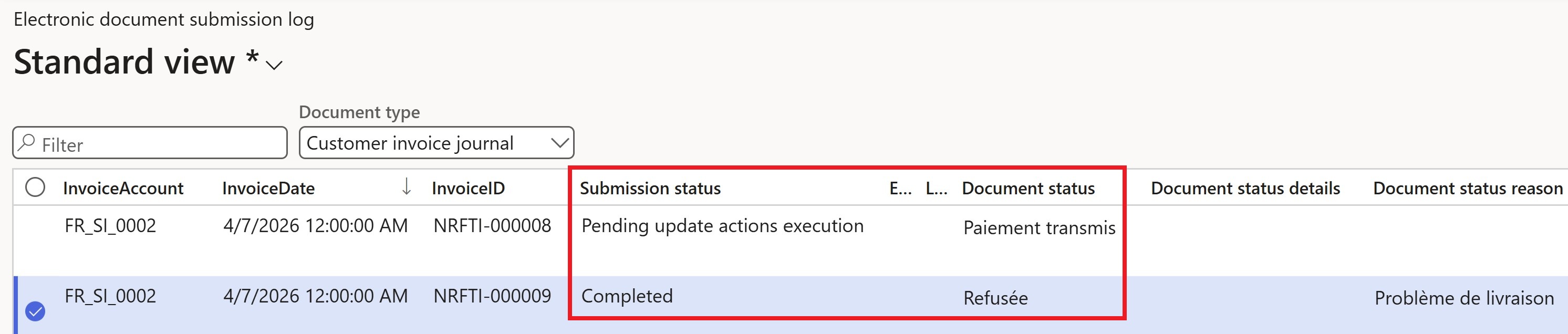 Screenshot of submission log statuses.