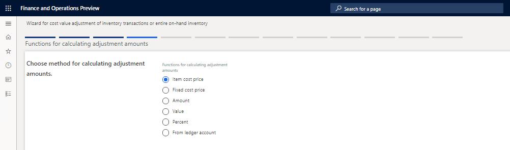 Functions for calculating adjustment amounts page where you can view items on hand or item transactions