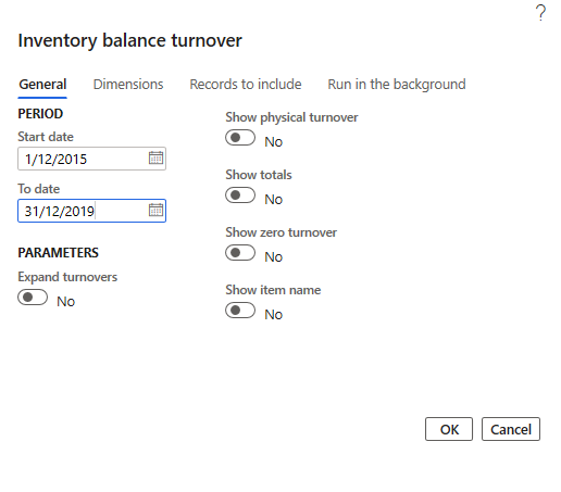 Inventory balance turnover page.
