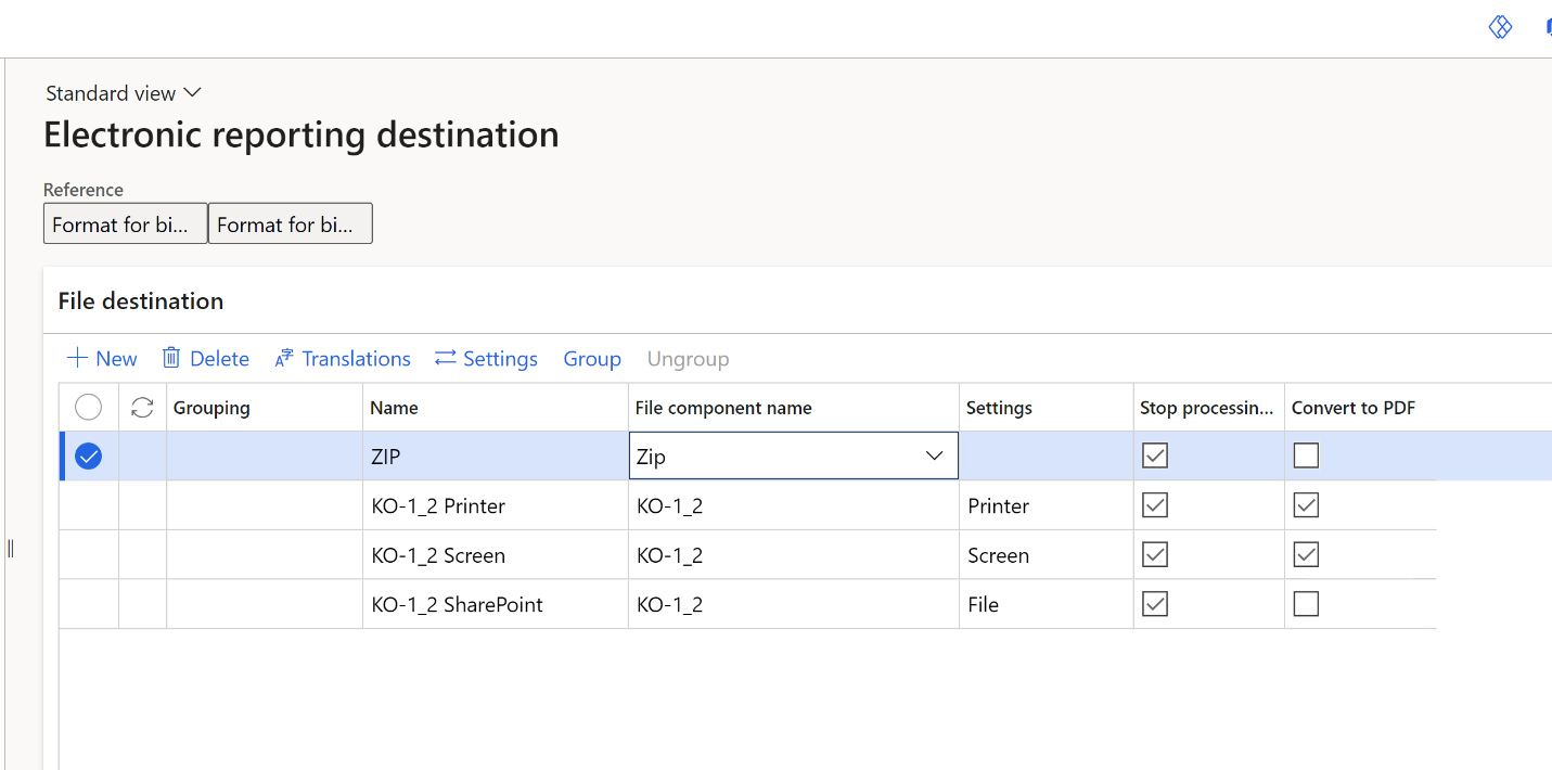 Enable Electronic Reporting (ER) Destinations To Store Russian.