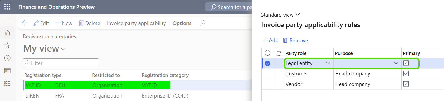 Screenshot of an example VAT ID setup for Germany.