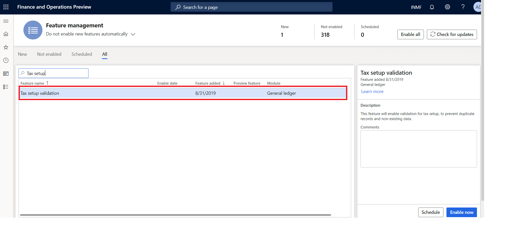 Tax setup validation feature.