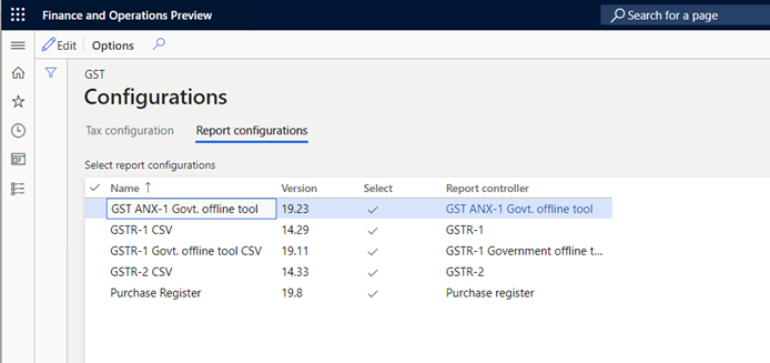 Reporting configurations tab on the Configurations page.