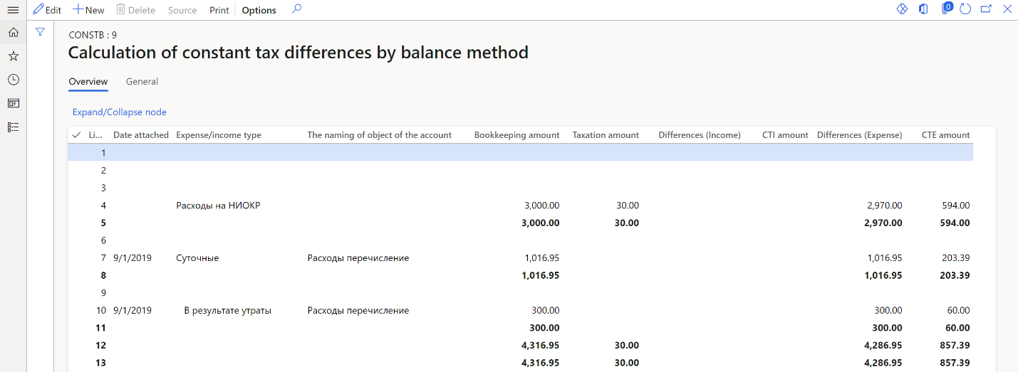 Calculation of constant tax differences by balance method page.