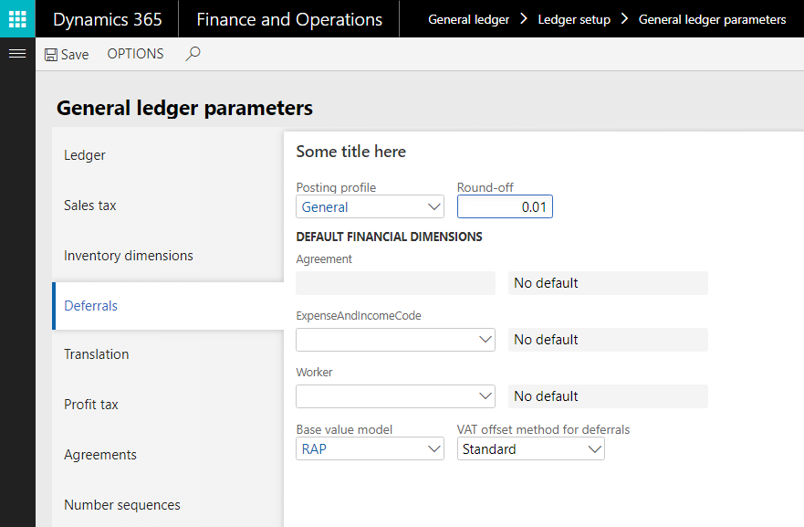 Deferrals tab on the General ledger parameters page.