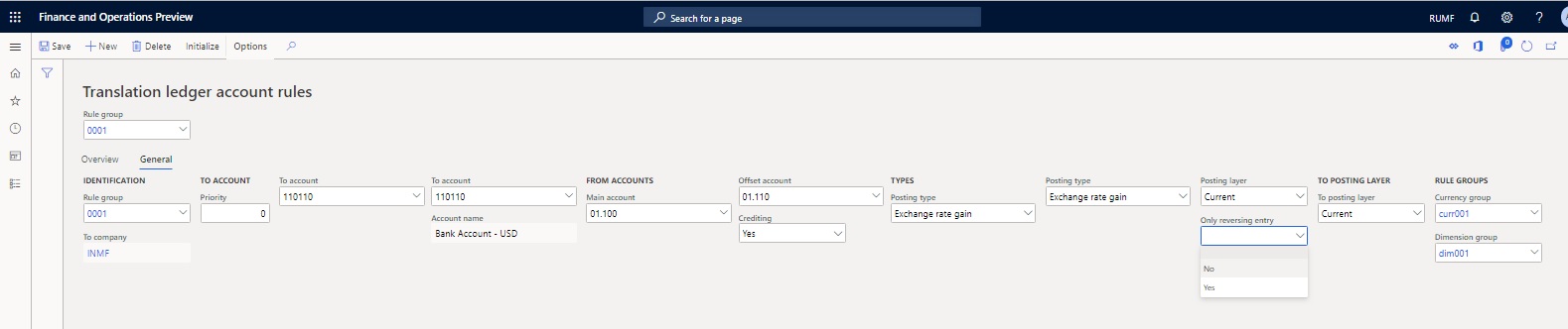 Translation ledger account rules fields.