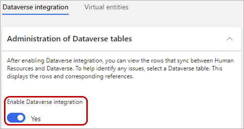 Turning the Dataverse integration on or off.