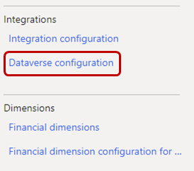 Dataverse configuration link.