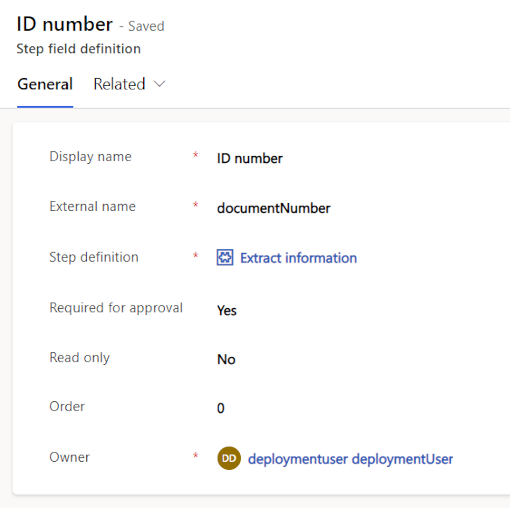 Screenshot of the Document number field.
