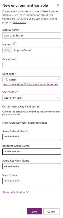 Screenshot of the option to create a new environment variable.