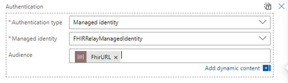 A screenshot showing the managed identity parameter.