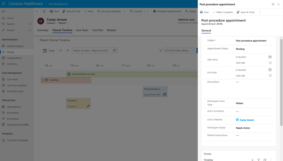 Screenshot showing how to edit an appointment from the clinical timeline.