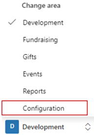 Configuration option under Change area.