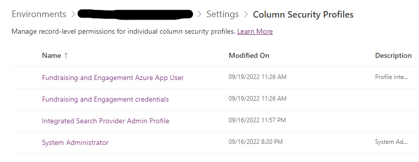 View column security profiles.
