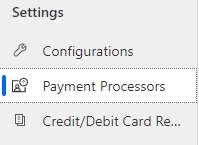 Payment processor menu option under Settings.